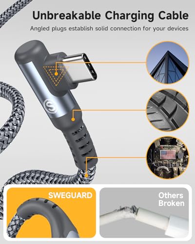 Ultimate 10 FT Right Angle USB-C to USB-C Cable (2-Pack) – 100 W Power Delivery for Fast Charging i Phone 16, Mac Book & Galaxy – Durable Tangle-Free Nylon Braided Design for Tight Spaces – Enhanced Flexibility for All Your Devices