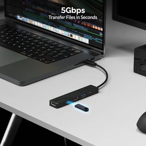 SABRENT 4-Port USB 3.0 Hub with Individual LED Power Switches – Ultra-Slim, Portable Design with 2 Ft Cable for Effortless Data Transfer – Compatible with Mac & PC, Perfect for Home and Office Use