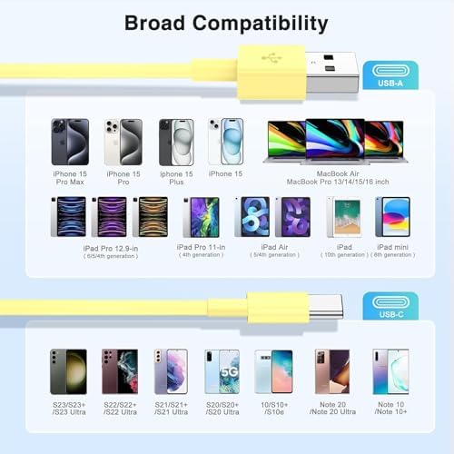 3-Pack Black [3.3FT+3.3FT+6FT] USB A to USB C Cable，USB to USB C Car Carplay Cable for iPhone 16 15 Pro Plus Pro Max，for iPad Pro/Air/Mini，for Samsung S24/S23/S22，for MacBook Pro/Air and More – Enhanced Compatibility and Speed