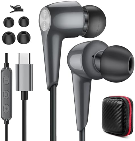 Premium USB-C Earbuds for i Pad & Galaxy Tab – Hi-Fi Stereo Sound with Noise Isolation, Built-in Mic & Volume Control for Ultimate Audio Clarity – Lightweight & Durable Design Ideal for Music, Calls, and Entertainment