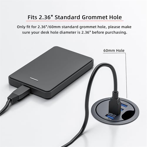 Optimize Your Workspace with the NFHK USB 3.0 Hub & Desk Grommet Dock – High-Speed Dual-Port Splitter with Micro-SD Card Reader for Effortless Device Connectivity and Enhanced Workflow Efficiency