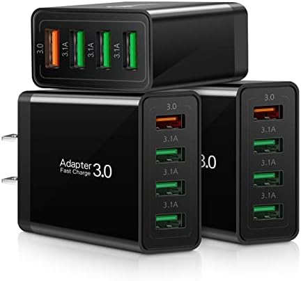 Ultra-Fast 3-Pack 4-Port USB Wall Charger for i Phone, Samsung, Pixel – Multi-Device Power Adapter with Quick Charge 3.0 Technology, Compact Travel Charging Station for Home and Office Use, i Seeker Kit Adapter for Seamless Compatibility and Efficiency