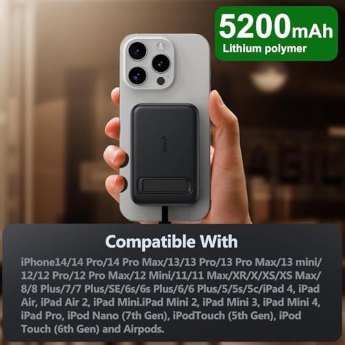 Compact Portable Charger for Apple Watch with Built-in Type-C Cable – 5200 m Ah Travel Power Bank for Apple Watch Series Ultra, 9, 8, 7, 6, SE, 5, 4, 3, 2 & i Phone 15 Pro Max – Efficient, Lightweight Design for On-the-Go Charging Solutions – Enhanced Compatibility and Fast Power Delivery
