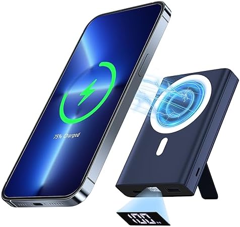 LULULOOK 10,000 m Ah Magnetic Power Bank for i Phone – Sleek Mag-Safe Battery Pack with 15 W Wireless Fast Charging, Built-in Kickstand, and USB-C Cable for i Phone 16/15/14/13/12 Mini Plus Pro – Ultimate Portability and Efficiency