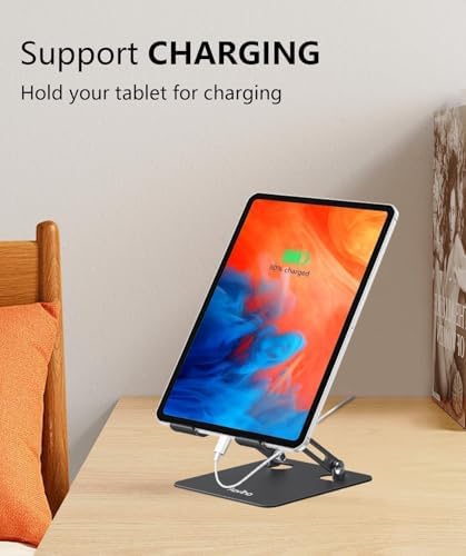 Versatile Adjustable Aluminum Tablet Stand Holder – Foldable and Lightweight Desktop Mount for i Pad Pro 12.9, i Pad Air, Mini, Samsung Galaxy Tabs, and Kindle Fire (4-12 inch) – Enhanced Stability and Comfort for Optimal Viewing Experience in Purple