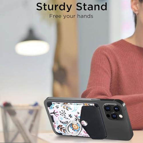 Premium Printed Leather Mag Safe Wallet for i Phone 15/14/13/12 – Magnetic Card Holder with Secure Ring Grip, 3-Card Capacity, Effortless Integration for Modern Minimalists