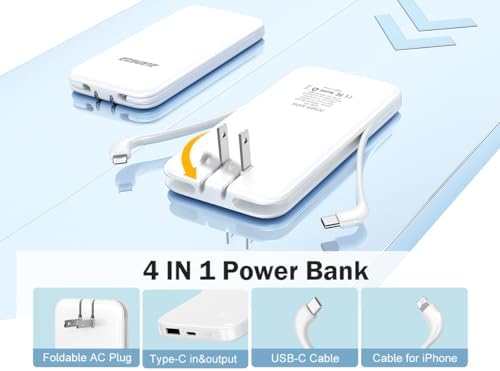 Experience Ultimate Portability with Alongza 10,000 m Ah Fast Charging Power Bank – Sleek Design with Built-In Cables and AC Plug for Effortless Device Charging on the Go – Lightweight, Compact USB C External Battery for Seamless Travel Convenience and Enhanced Compatibility Across All Smartphones and Gadgets