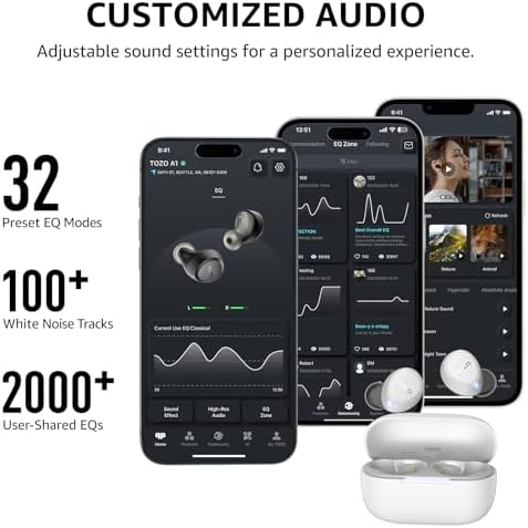 TOZO A1 Wireless Earbuds – Bluetooth 5.3 Lightweight IPX5 Waterproof Earphones with Dual Mic for AI Calls, Immersive Sound Experience, Customizable 32 EQ Presets via App, Ergonomic Fit & Portable Charging Case for Active Lifestyles