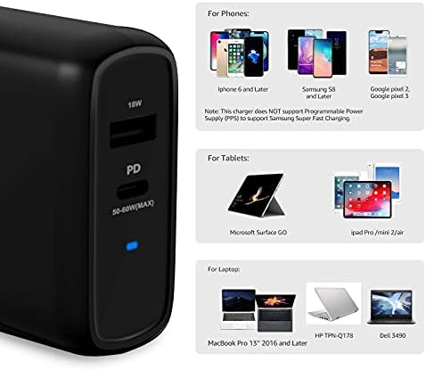 Amazon Basics 65 W Ga N USB-C Wall Charger – High-Speed Power Delivery Adapter for Laptops, Tablets & Smartphones, Compact & Foldable Design for Ultimate Portability, Efficient Charging Solution in Sleek Black Finish