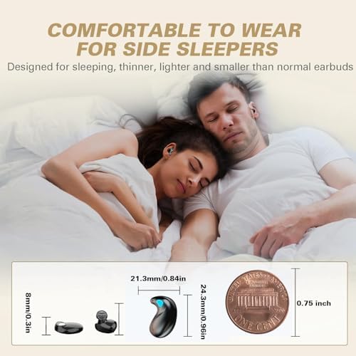 Ultra-Discreet Invisible Sleep Wireless Earbuds – IPX5 Waterproof Mini Earphones for Side Sleepers – Tiny Comfortable Wireless Headphones for Ultimate Sleep Experience – Enhanced Compatibility with Long Battery Life for Peaceful Nights
