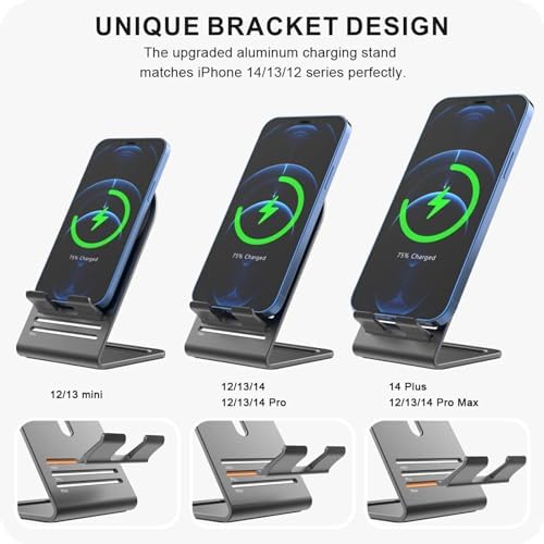 HALLEAST for Magsafe Charger Stand, Updated Aluminum Alloy Charging Holder Perfectly Compatible with for Apple iPhone 16/15/14 Plus/14 Pro Max/14 Pro/14/13 Mini for 16/15/14/13/12 Series, Silver – Enhanced Compatibility and Speed