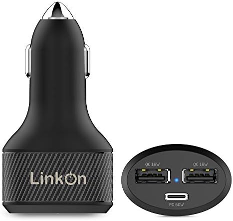 Experience Rapid Power with the Link On 84 W USB-C Car Charger: Dual-Port Fast Charging Adapter Featuring 60 W PD3.0 & 18 W QC3.0 for Mac Book, Dell XPS, Google Chromebook & More – Compact, Multi-Device Accessory with Enhanced Safety Mechanisms for Reliable Performance on the Road