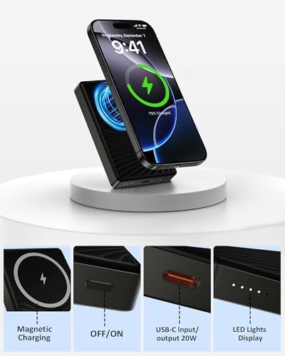 Ultra-Fast Mag Safe Wireless Power Bank for i Phone 16 & Samsung Galaxy S25 – Slim, Lightweight Battery Pack with Advanced Safety Features for All Smartphones – Stay Charged On-the-Go with 15 W Rapid Charging and Universal Compatibility