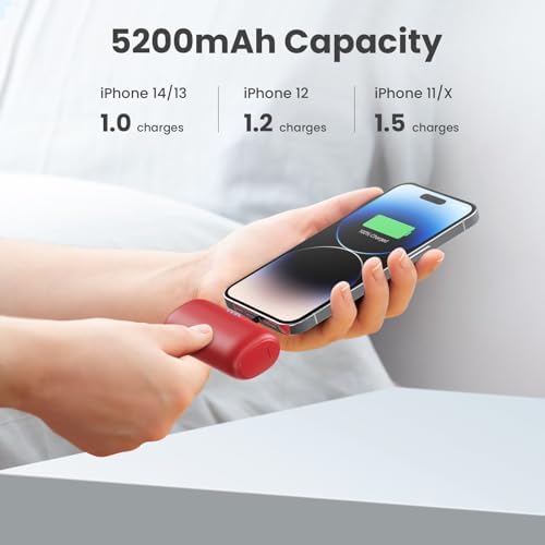 Ultra-Compact 2-Pack i Phone Power Bank – 5200 m Ah PD Fast Charging Mini Portable Charger for Travel – Cordless, Lightweight Battery Pack Compatible with i Phone 14/14 Pro/13/12/11/X/8/7/6 Plus – Essential Charging Solution for On-the-Go Lifestyles
