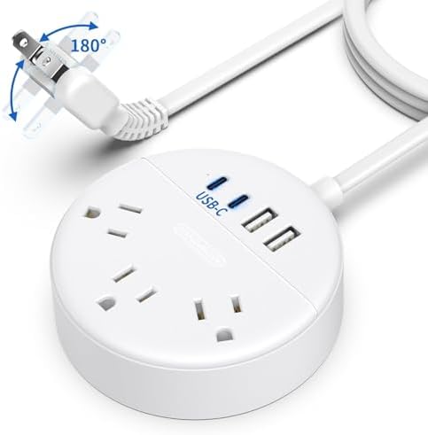 NTONPOWER 10 FT 2 Prong to 3 Prong Power Strip with 4 USB Ports – Wall-Mountable Non-Grounded Outlet Adapter for Enhanced Device Charging and Flexible Placement in Older Homes – 180° Non-Polarized Design for Maximum Convenience and Safety
