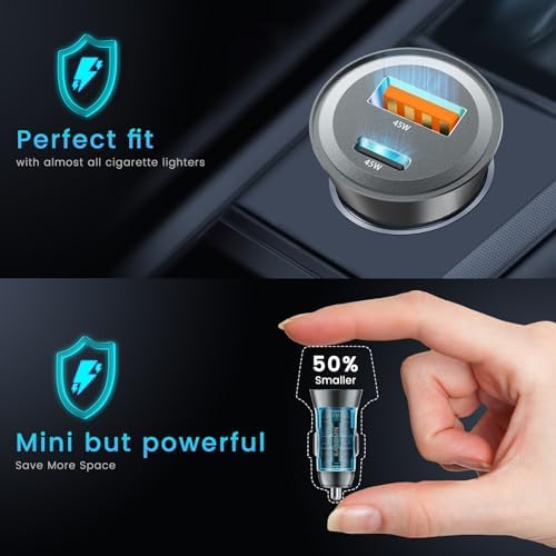 90 W Dual-Port USB C Fast Car Charger 2-Pack – PD 45 W & QC 45 W Quick Charge Adapter for Samsung Galaxy S25 Ultra, i Phone 15, and More – Ultimate Compatibility & Safety Features for Efficient On-the-Go Power