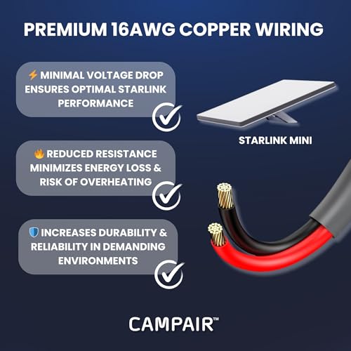 Premium 12 V/24 V Heavy-Duty Power Adapter for Starlink Mini – 10 FT 16 AWG Outdoor Charger with On/Off Switch for Unmatched Flexibility and Reliable Performance in Any Environment