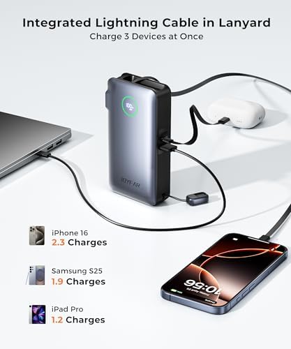 Revolutionary 25000 m Ah Ga N Power Bank with Dual Built-In Cables – Ultra-Fast 65 W Charging for i Phone 16, Samsung Galaxy, and Mac Book – Compact, Airline-Approved Design Perfect for Travel and Outdoor Adventures – Smart LED Display for Effortless Monitoring and Trickle Charging Mode – Certified Safe with 17-Layer Protection and Over 600 Charge Cycles – Ideal for Busy Professionals and Adventurers Alike