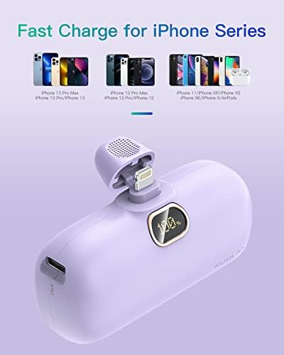 Compact 5000 m Ah Kuulaa Portable Charger for i Phone with Built-in Lightning Cable – Fast Charging Power Bank for i Phone 14/13/12/11/XR/XS/X/8/7/6 in Sleek White Design – Ultimate On-the-Go Charging Solution with Enhanced Compatibility