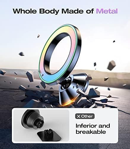 VICSEED Magnetic Phone Holder for Car Dashboard – Colorful Gradient Mag Safe-Compatible Mount for i Phone 12-16 Pro Max & Samsung Devices – Ultimate Durability with All-Metal Construction – Secure Grip for Bumpy Rides – Effortless One-Handed Operation – Perfect Blend of Style & Functionality for Enhanced Driving Experience