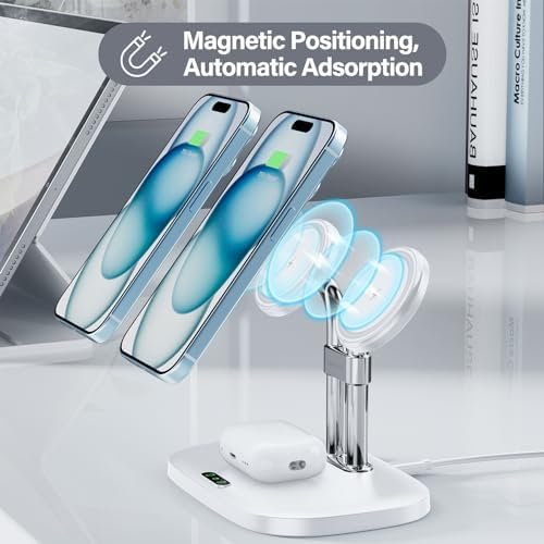 Revolutionary Dual Magnetic Wireless Charger for i Phone 16, 15, 14, 13, 12 & Air Pods Pro 2 – Ultra-Fast Charging Station with Enhanced Compatibility & Sleek Design (White) – Simplify Your Charging Experience with Secure Magnetic Alignment and Cable Clutter Reduction