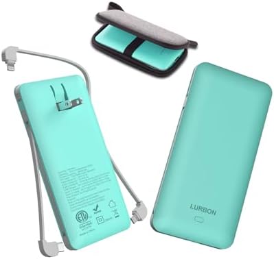 Compact 10000 m Ah Portable Charger with Built-In Cables and AC Wall Plug – Essential USB-C Power Bank for i Phones, Samsung Devices, and Tablets in Vibrant Green – Ultimate Travel Companion for Fast Charging and Universal Compatibility