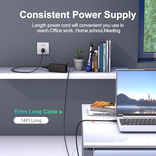Premium 65 W USB-C Fast Charger for Lenovo Laptops – 14 ft Extended Cable for Yoga, Think Pad, and Chromebook – Global 100-240 V Compatibility – Ultimate Power Delivery for Home, Office, and Travel – Reliable Charging Solution for All Devices with Enhanced Flexibility and Performance