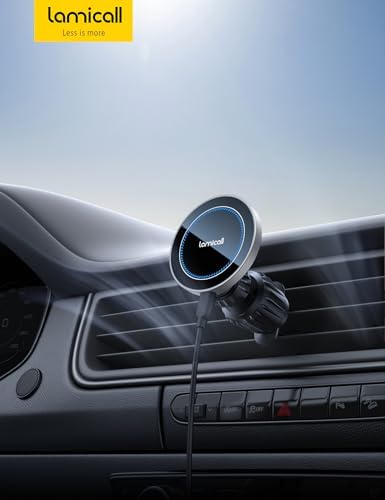 Lamicall Mag Safe Wireless Car Mount Charger – 15 W Fast Charging Phone Holder for i Phone 16, 15, 14, 13 Pro Max – Secure Magnetic Vent Mount for Hands-Free Navigation – Sleek, Durable Design for Effortless Installation and Enhanced Driving Safety