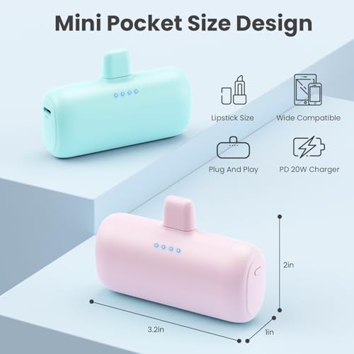 Ultra-Compact 2-Pack i Phone Power Bank – 5200 m Ah PD Fast Charging Mini Portable Charger for Travel – Cordless, Lightweight Battery Pack Compatible with i Phone 14/14 Pro/13/12/11/X/8/7/6 Plus – Essential Charging Solution for On-the-Go Lifestyles