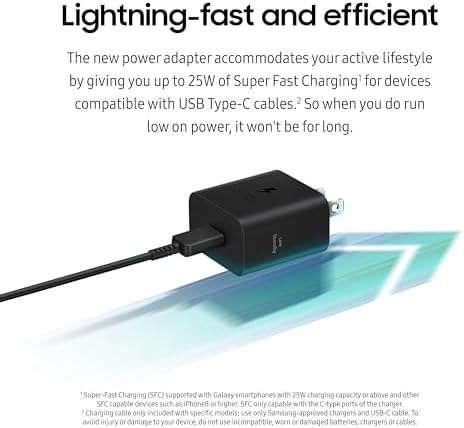 SAMSUNG 45 W Ultra-Fast Wall Charger with USB Type-C Cable – Efficient Power Adapter for Galaxy Devices & USB-C Gadgets, Sleek Black Design for On-the-Go Charging, Low Energy Consumption, Ideal for Busy Lifestyles, EP-T4511 XBEGUS