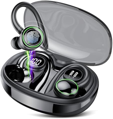 Ultimate Wireless Earbuds with Bluetooth 5.3 – Sport-Ready Headphones Featuring Advanced ENC Noise Cancellation, 48-Hour Battery Life, Secure Fit Earhooks, Deep Bass Sound, and IP7 Waterproofing for Peak Performance – Sleek Black Design for Active Users
