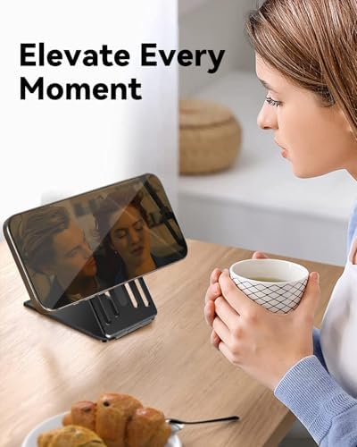 OATSBASF Magnetic Phone Stand Compatible with Magsafe, Foldable Aluminum Phone Holder for Desk Compatible with iPhone 16/15/14/13/12 Series and Magnetic Case, Black, Bi-fold – Enhanced Compatibility and Speed