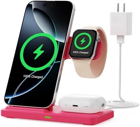 3-in-1 Wireless Charging Station for Apple Devices – 15 W Fast Charger Stand for i Phone 16/15/14/13/12/11, Apple Watch, and Air Pods – Convenient Portable Design with Enhanced Compatibility and Safety Features for Home and Travel – Perfect Gift for Tech Enthusiasts