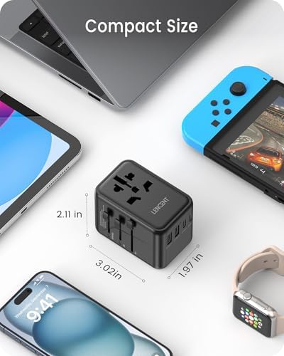 LENCENT 20 W Fast Charging Universal Travel Adapter – Compact International Power Converter with Dual USB and USB Type-C Ports – Ultimate Solution for Worldwide Device Charging in USA, UK, EU, and AUS (Black) – Reliable and Safe Charging for Global Explorers