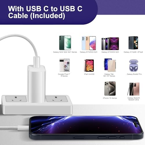High-Speed 20 W USB C Charger Block for i Phone 15 Series – Portable Rapid Charge with 6 FT Cable | Enhanced Power Delivery & Safety Features for i Pad Compatibility and Ultimate Convenience