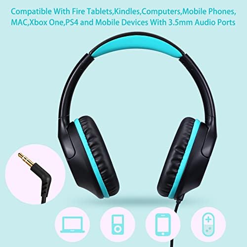 Volume-Limited Over-Ear Kids Headphones – Safe 94 d B Design for Ear Protection – Ultra-Lightweight & Foldable – Perfect for School, Gaming, and Daily Adventures – Trendy Blue Color Compatible with Tablets, PCs, and Smartphones