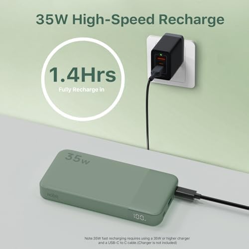 NOBIS 10000 m Ah Fast Charging Power Bank with Digital Display – Versatile USB-C Battery Pack for i Phone, i Pad, Android & More (25 W) – Compact, Reliable Charging Solution for On-the-Go Power Needs