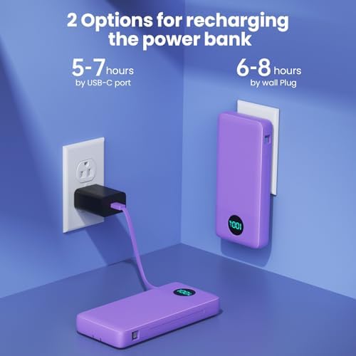 Ultra-High Capacity 33800 m Ah USB C Power Bank with Integrated Cables & AC Wall Adapter – Rapid 25 W Fast Charging with QC 4.0, Multi-Device Support, LCD Battery Status Display for i Phone 16/15, Samsung, Android, and More – Ultimate Portability and Efficiency for On-the-Go Power Solutions