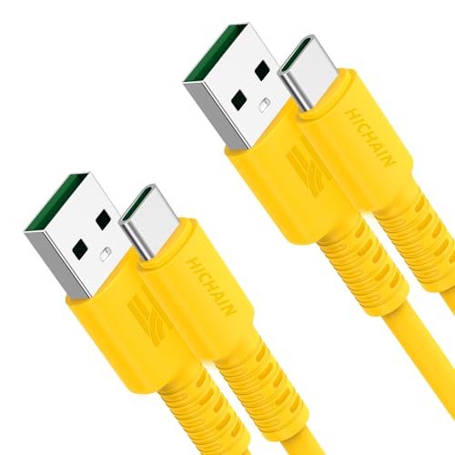 Hichain 6.5 ft USB A to USB C Charger Cable Duo – High-Speed 100 W Fast Charging & Data Sync in Vibrant Yellow – Durable Silicone Design for Samsung Galaxy, Google Pixel, Xiaomi, PS5 – Ultimate Convenience for Home & Travel