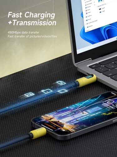 Hagibis 240 W USB C Fast Charging Cable with LED Display – 6.6 Feet Durable Silicone for i Phone 16/15 Pro Max, i Pad, Mac Book Pro – Ultra-Fast 480 Mbps Data Transfer, Flexible Tangle-Free Design for Maximum Performance and Connectivity