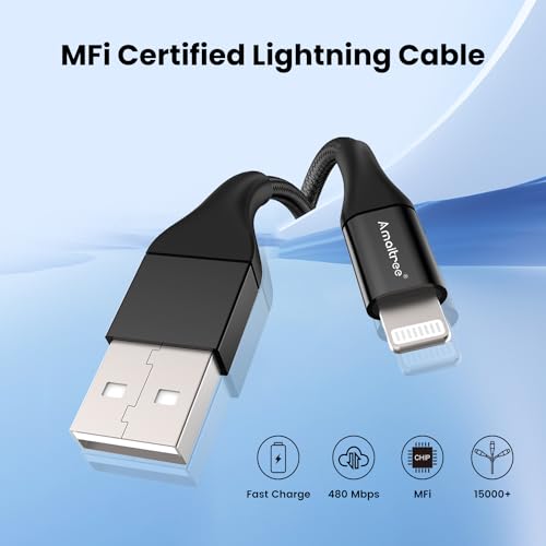 Premium Apple MFi Certified 4 Ft Lightning Cable 2-Pack – Fast Charging USB A to Lightning Braided Cable for i Phone 14/13/12/11/XS/XR/8/7/6/5 – Durable Woven Design for Enhanced Longevity & Car Play Compatibility – Sleek Black Finish
