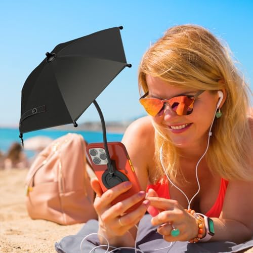 Portable Black Magnetic Phone Umbrella with Adjustable 360° Shade, Foldable Sun Protection & Built-in Ring Holder – i Phone 12-16 Compatible and More Devices, Magnetic Sticker for Quick Setup and Enhanced Functionality