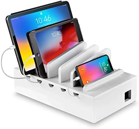 Sustainable Bamboo Charging Station: Elegant Multi-Device Dock for i Phones, Androids, Tablets & Laptops – Fast Charging Organizer for a Tidy Workspace and Enhanced Productivity