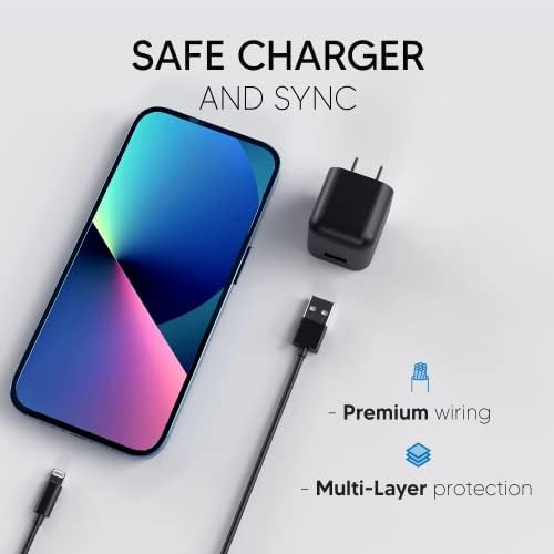 Talk Works MFi Certified 5′ Lightning USB Cable for i Phone 14/13/12, Air Pods, and i Pad – Fast Charging Wall Charger Adapter – Durable Black Design for Enhanced Compatibility and Speed