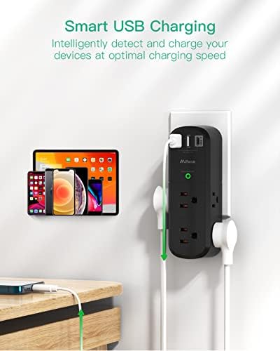 Mifaso 6-Outlet Surge Protector with 3 USB Fast Charging Ports – Rotating Plug Power Strip for Home, Travel, and Dorm Room Use – 1800 Joules of Protection with 3-Sided Swivel Design for Maximum Accessibility and Device Compatibility