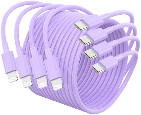Premium 4 Pack USB C to Lightning Charging Cables – 6 FT Fast Charging Cord for i Phone 14 & Earlier Models – Durable, High-Performance Replacement for Apple Charger – Enhanced Compatibility for Quick Charge Needs – Perfect for Home, Office, and Travel Use