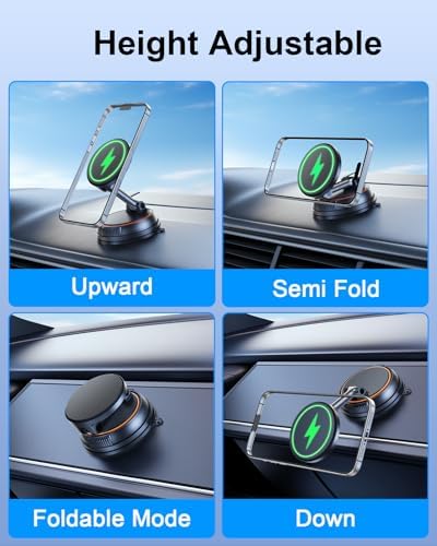 15 W Magnetic Wireless Car Charger for i Phone 12-17 Series – Ultra-Fast Charging with Secure Magnetic Suction for Dashboard & Windshield – Stylish Mag Safe-Compatible Phone Mount for Effortless On-the-Go Connectivity and Power