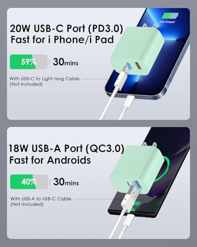 4-Pack Fast Charging USB C Charger Block – Dual Port Multiport Adapter with PD 20 W USB-C & QC 3.0 USB-A for i Phone 16/15/14/13/12/11/X/8, i Pad, Samsung Galaxy, Google & More – Ultimate Charging Solution for Home, Office, and Travel