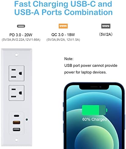 Revolutionize Your Charging Setup with the CCCEI Recessed Power Strip Featuring 20 W USB-C Fast Charging and USB-A Port – Sleek Hidden Outlet Solution for Side and End Tables, Complete with 6 FT 45-Degree Flat Plug for Effortless Installation and Enhanced Device Compatibility
