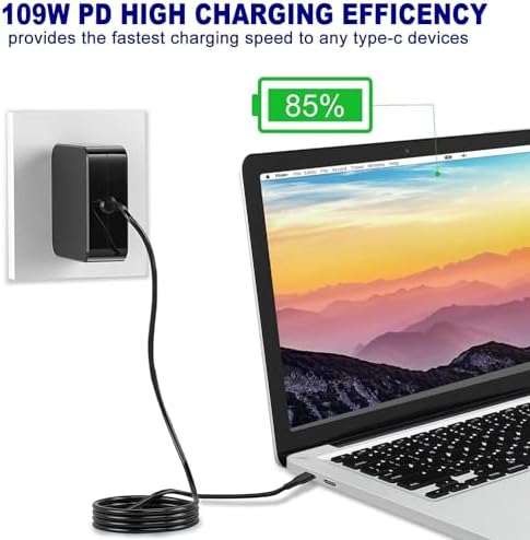 High-Power 109 W USB-C Fast Charger – Ultra-Compact Type C Adapter for Mac Book Pro, Dell Latitude, Lenovo, HP Spectre, and More – Smart Charging with Multi-Protection Safety Features for Home, Office, and Travel Usage